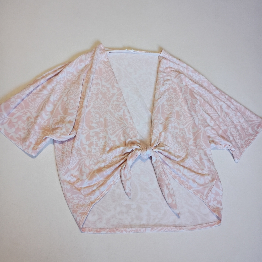 Wasabi Mint Pink Tie-Front Size S Oversize Preppy Feminine Floral Print Blouse